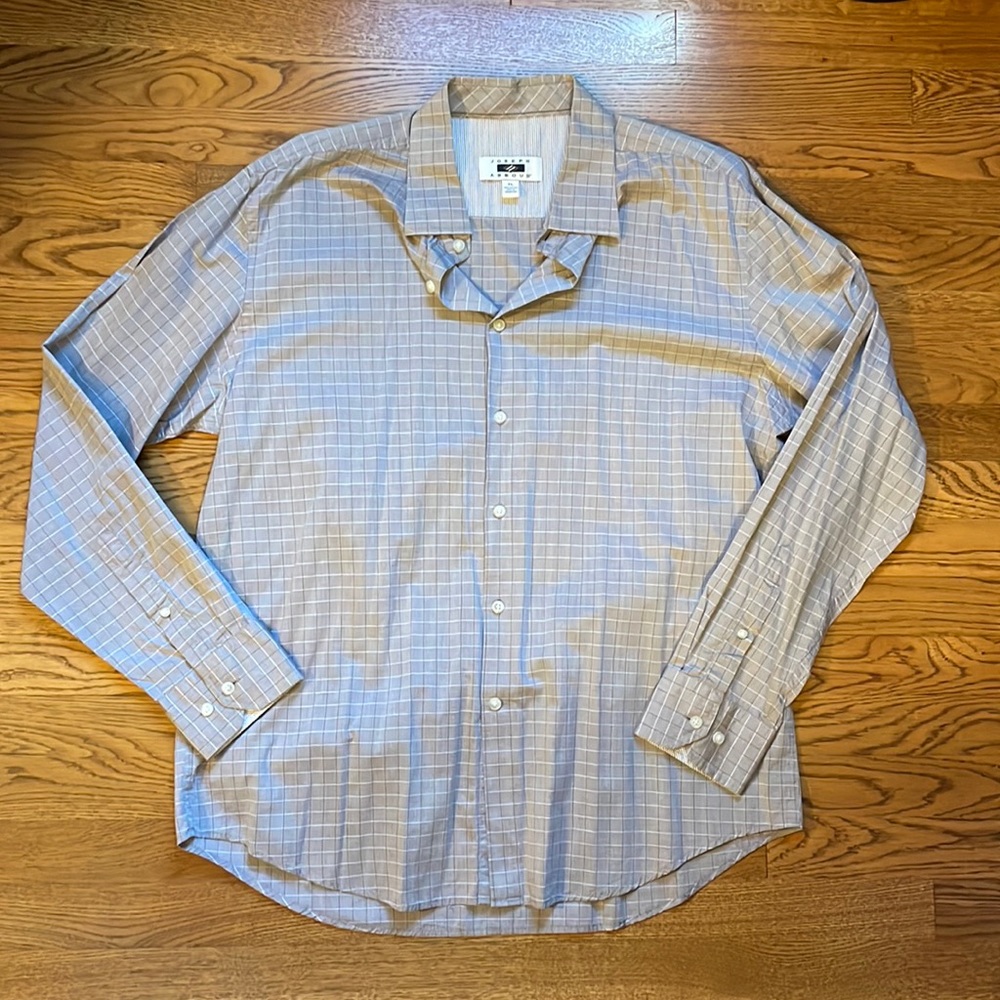 Men’s Joseph Abboud, XL Brown Thin Line Plaid Dress Shirt, Button Up